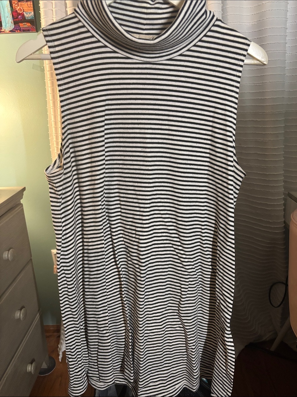 LOFT Black & White Striped Sleeveless Turtleneck Tank